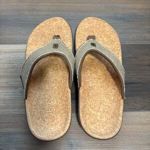Spenco Women’s Unisex Yumi Canvas Straw/Java Cork Thong Flip Flop SZ 7W